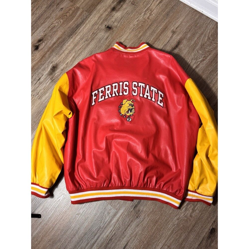 Vtg 80s Ferris State Bulldogs Varsity Jacket Red Mens XXL Snap Front Embroidered